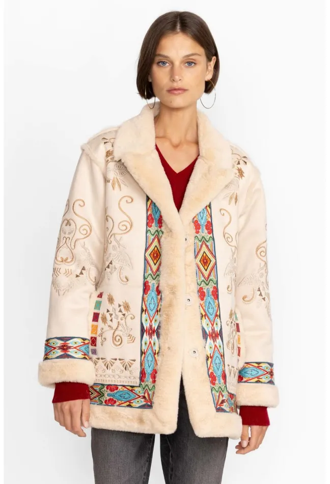 Women Johnny Was Outerwear Hepburn Ski Fur Coat Cream