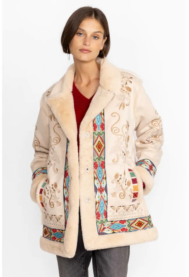 Women Johnny Was Outerwear Hepburn Ski Fur Coat Cream