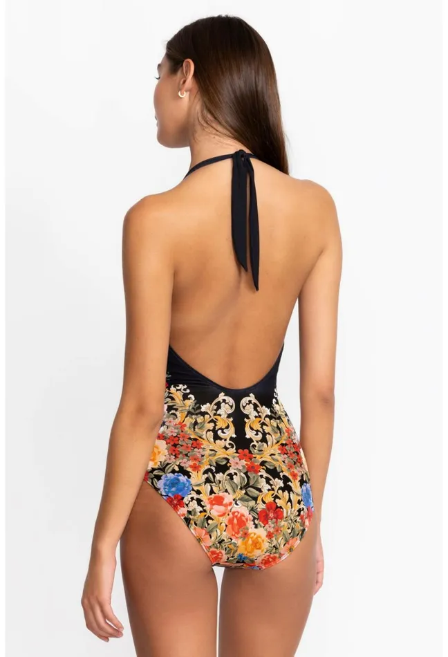 Women Johnny Was Swim and Resort Black Royal Halter One Piece Multi