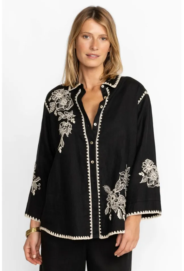 Women Johnny Was Tops Addison Kimono Sleeve Shirt White