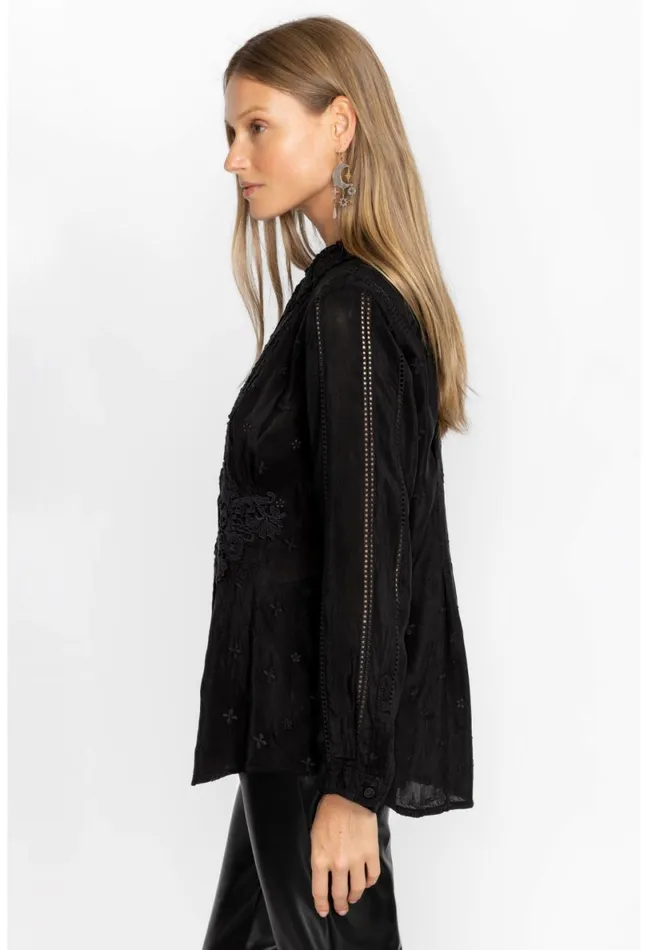 Women Johnny Was Tops Celia Applique Shirt Black