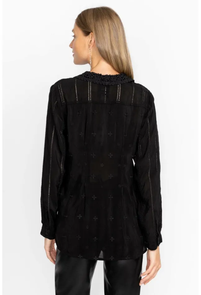 Women Johnny Was Tops Celia Applique Shirt Black