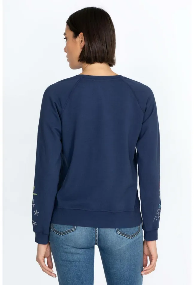 Women Johnny Was Tops Hawaii Raglan Sweatshirt Navy