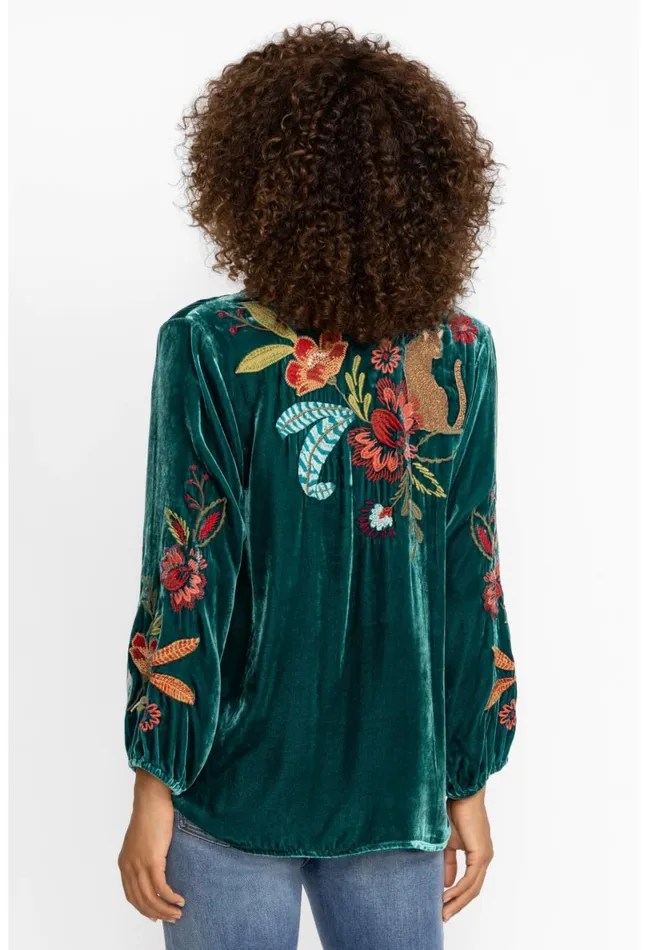 Women Johnny Was Tops Isabella Velvet Field Blouse Deep Teal