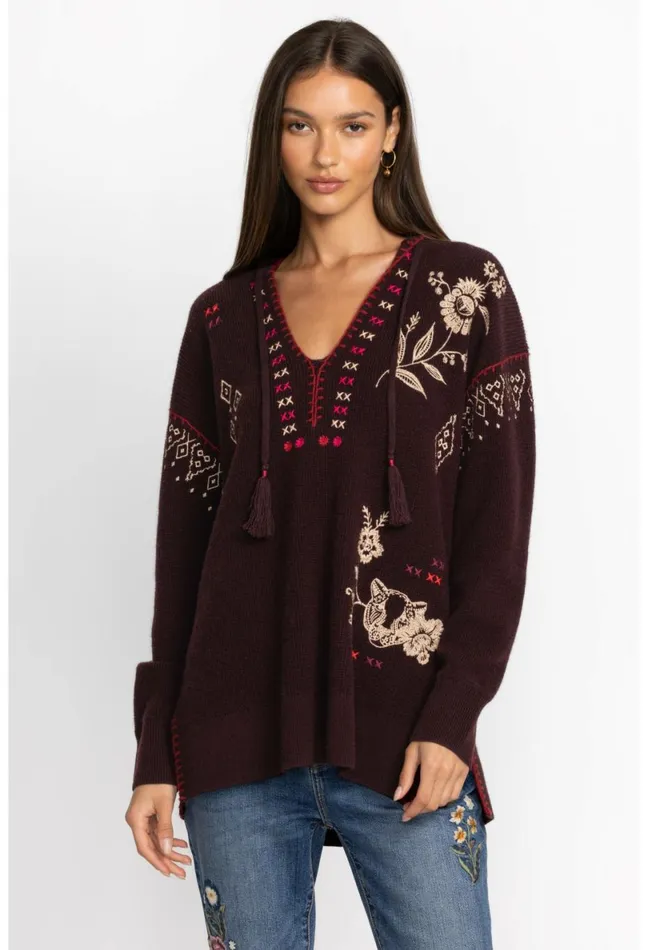 Women Johnny Was Tops Ivey Baja Pullover Eggplant