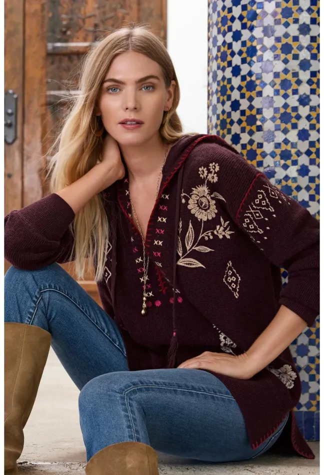 Women Johnny Was Tops Ivey Baja Pullover Eggplant