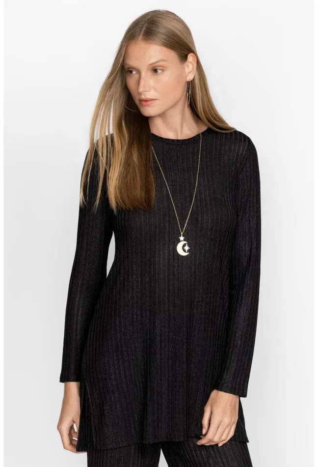 Women Johnny Was Tops Jenna Metallic Tunic Black