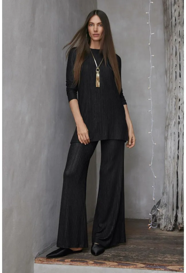 Women Johnny Was Tops Jenna Metallic Tunic Black