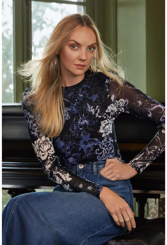 Women Johnny Was Tops Olivia Long Sleeve Mesh Top Olive