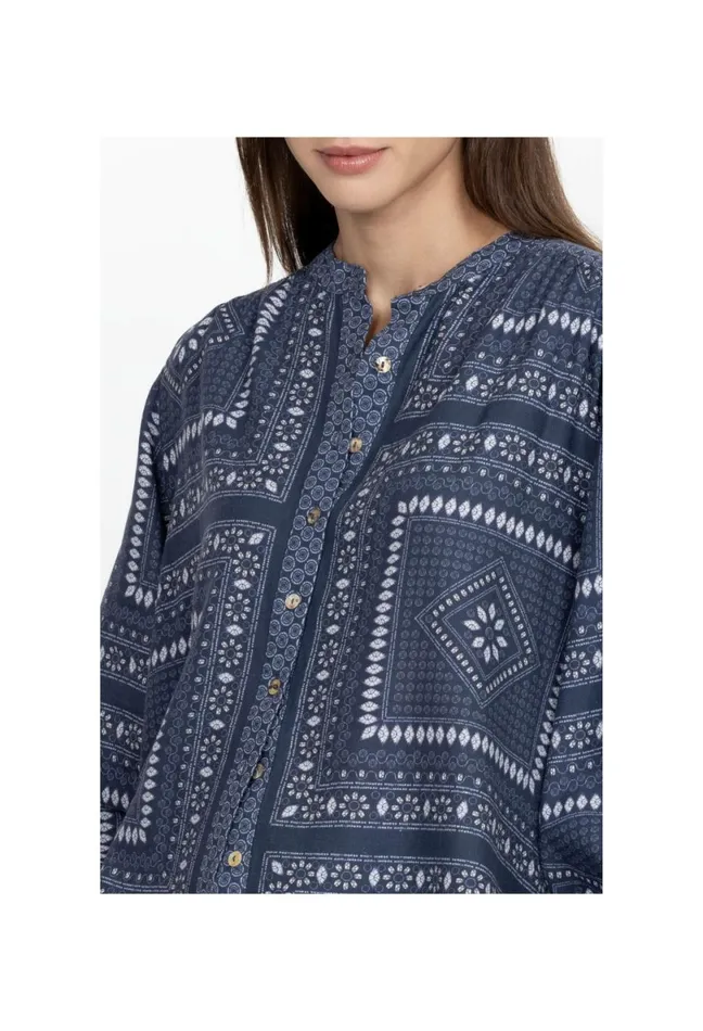 Women Johnny Was Tops Patched Ikat Shirred Yoke Blouse Patched Ikat