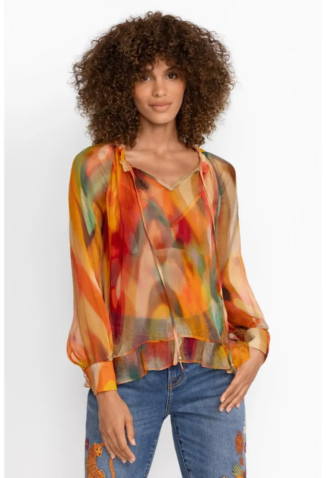Women Johnny Was Tops Radika Silk Blouse Multi