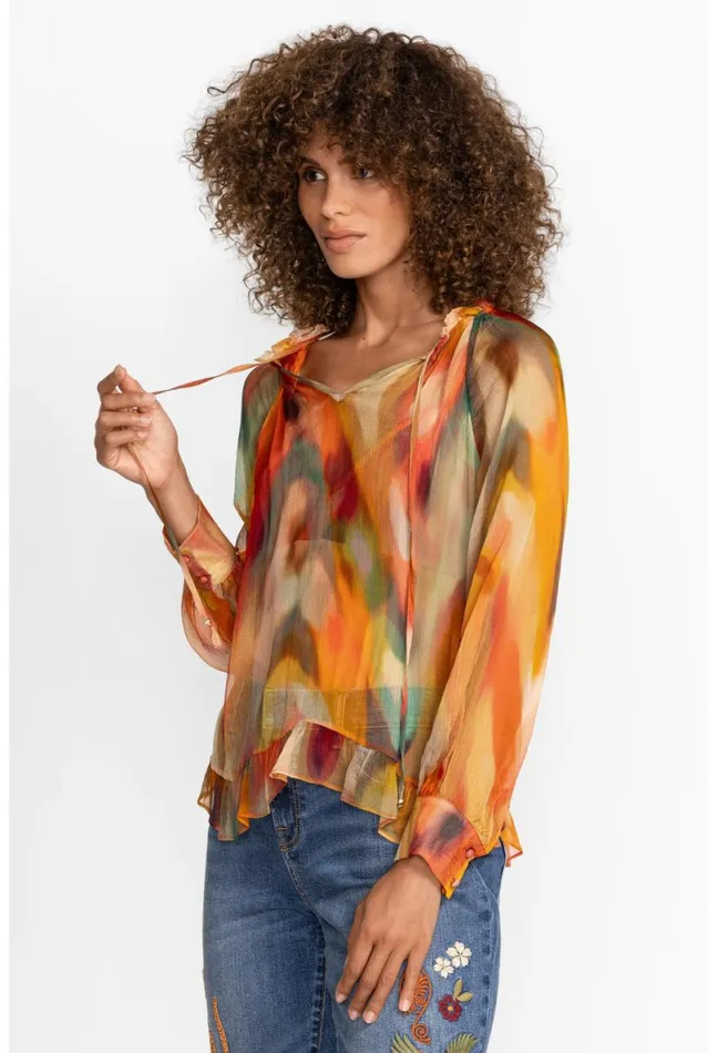 Women Johnny Was Tops Radika Silk Blouse Multi