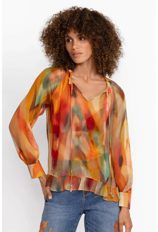 Women Johnny Was Tops Radika Silk Blouse Multi