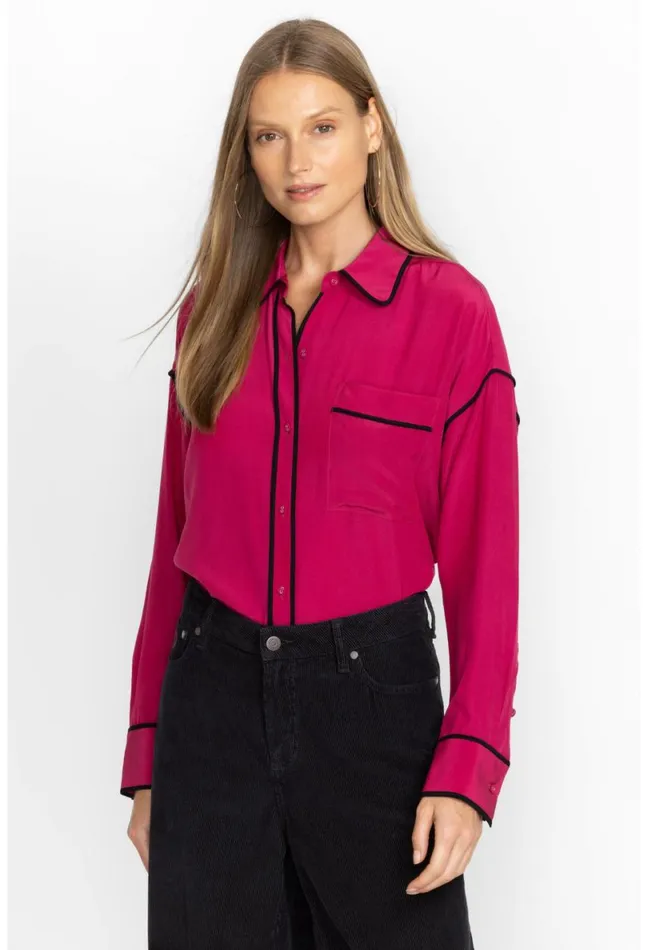 Women Johnny Was Tops Relaxed Button Down With Piping Vivacious