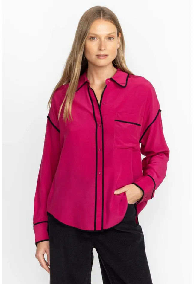 Women Johnny Was Tops Relaxed Button Down With Piping Vivacious