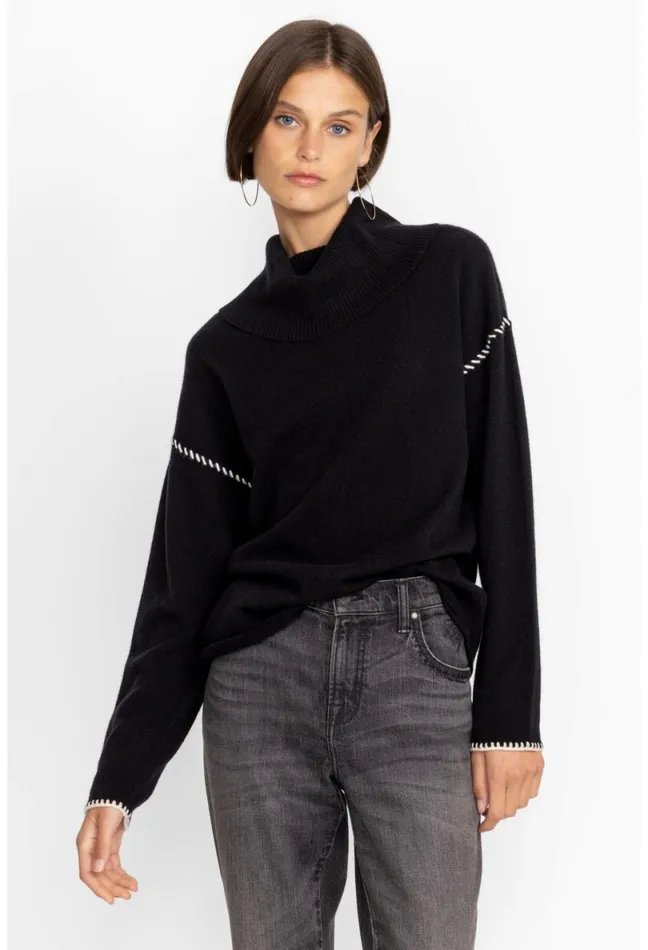 Women Johnny Was Tops Rhode Cowl Neck Sweater Black