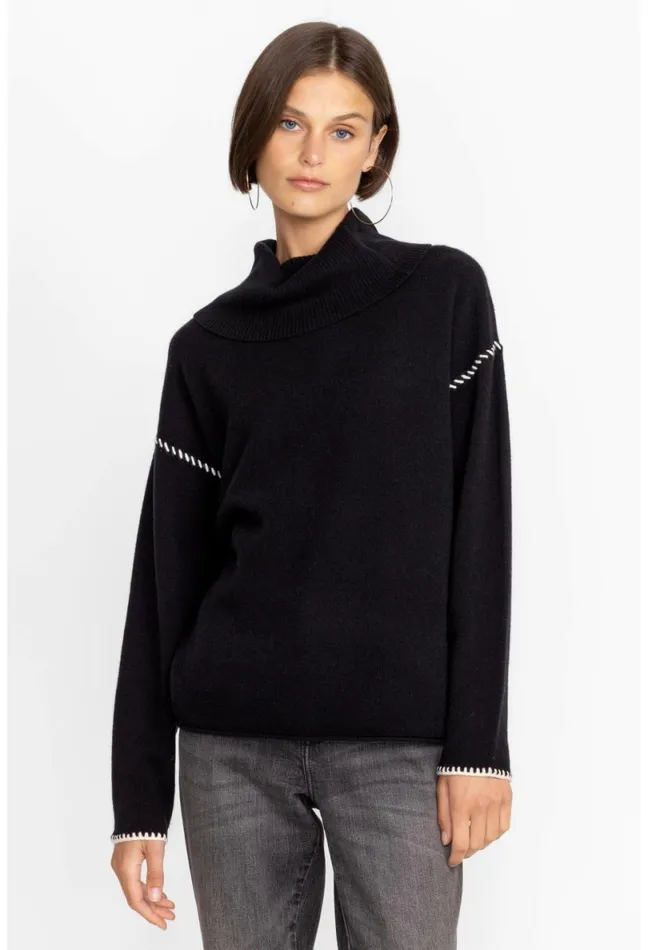 Women Johnny Was Tops Rhode Cowl Neck Sweater Black