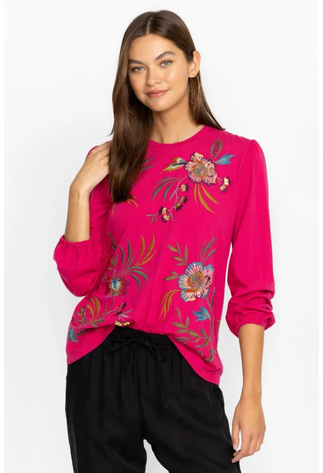 Women Johnny Was Tops Sidonia Bishop Sleeve Sequin Tee Vivacious
