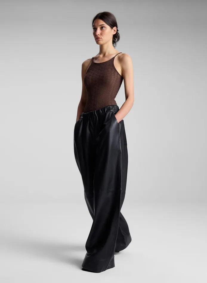 Women Jones Leather Wide Leg Pant Black ALC Bottoms
