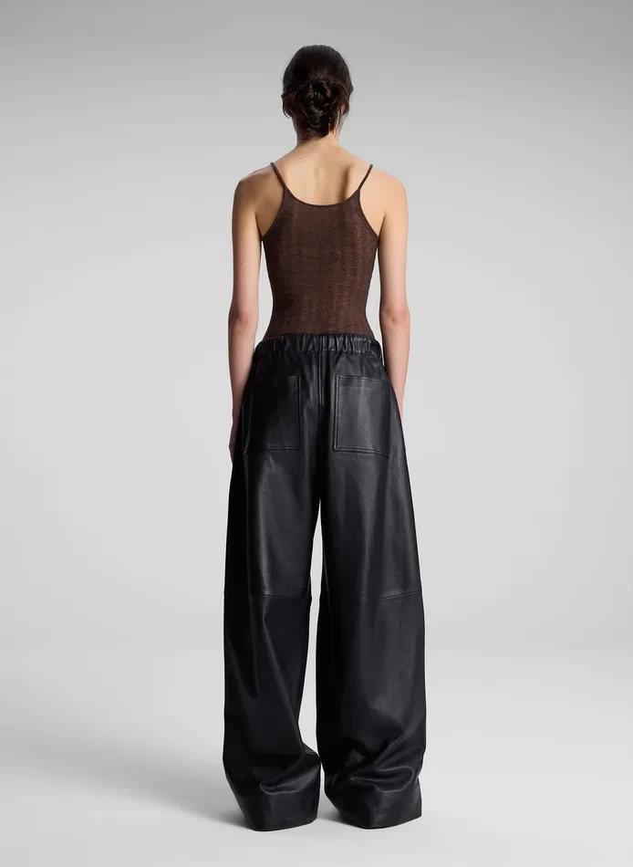 Women Jones Leather Wide Leg Pant Black ALC Bottoms