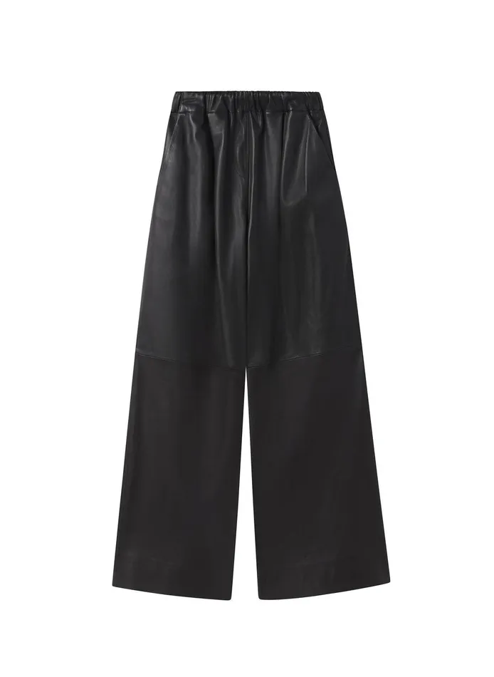Women Jones Leather Wide Leg Pant Black ALC Bottoms