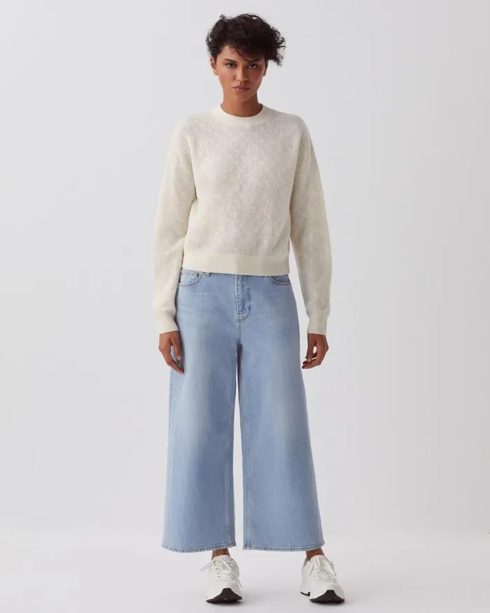 Women Jumper With Decorative Stitching Glass Green Beige Comptoir Des Cotonniers Knit