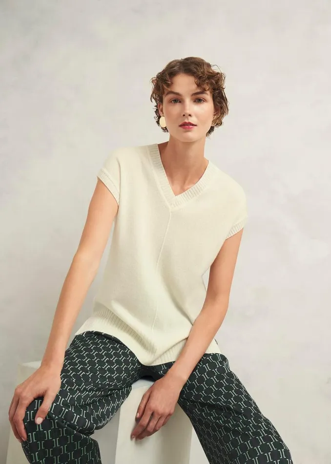 Women Jumpers and Cardigans Hobbs Brooksfirth Wool Cashmere Knitted Vest Warm Ivory