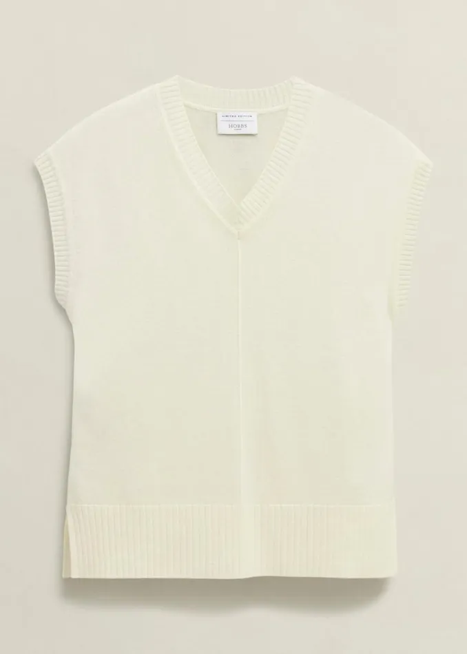 Women Jumpers and Cardigans Hobbs Brooksfirth Wool Cashmere Knitted Vest Warm Ivory