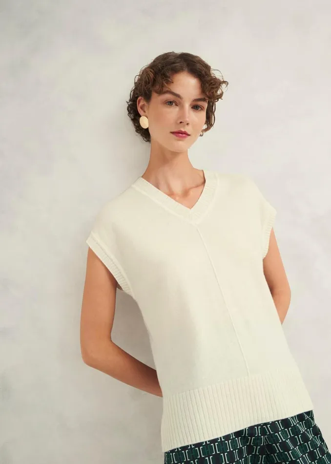 Women Jumpers and Cardigans Hobbs Brooksfirth Wool Cashmere Knitted Vest Warm Ivory