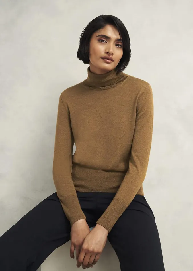 Women Jumpers and Cardigans Hobbs Clarendon Wool Silk Roll Neck Jumper Classic Vicuna