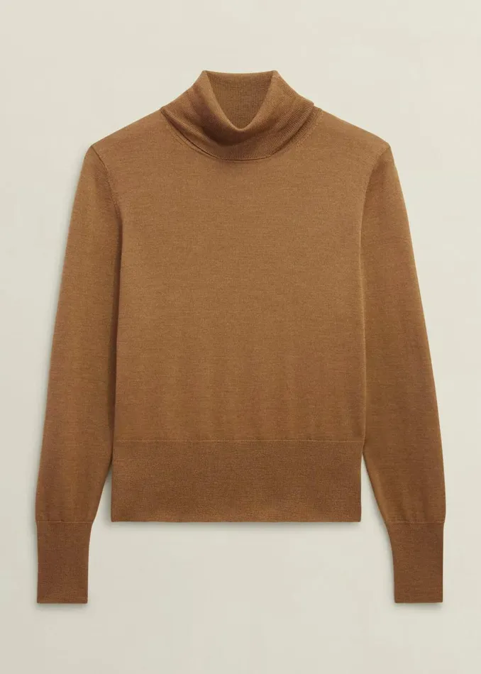 Women Jumpers and Cardigans Hobbs Clarendon Wool Silk Roll Neck Jumper Classic Vicuna
