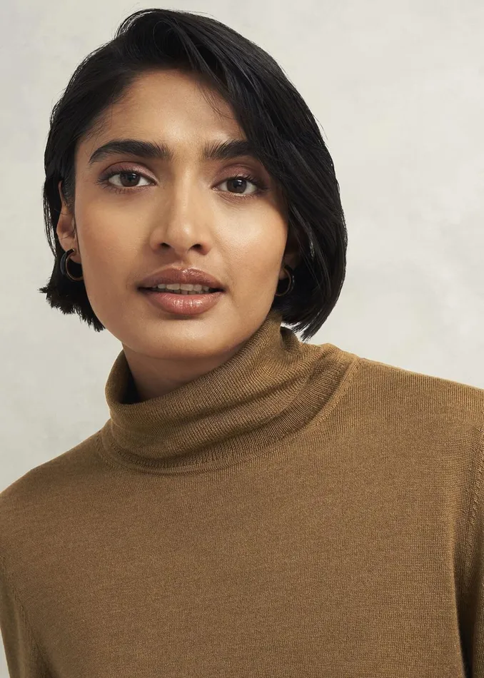 Women Jumpers and Cardigans Hobbs Clarendon Wool Silk Roll Neck Jumper Classic Vicuna