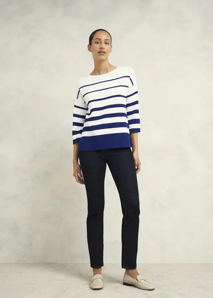 Women Jumpers and Cardigans Hobbs Elaine Stripe Cotton Blend Jumper Ivory Blue