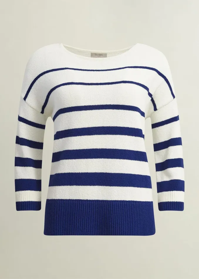 Women Jumpers and Cardigans Hobbs Elaine Stripe Cotton Blend Jumper Ivory Blue