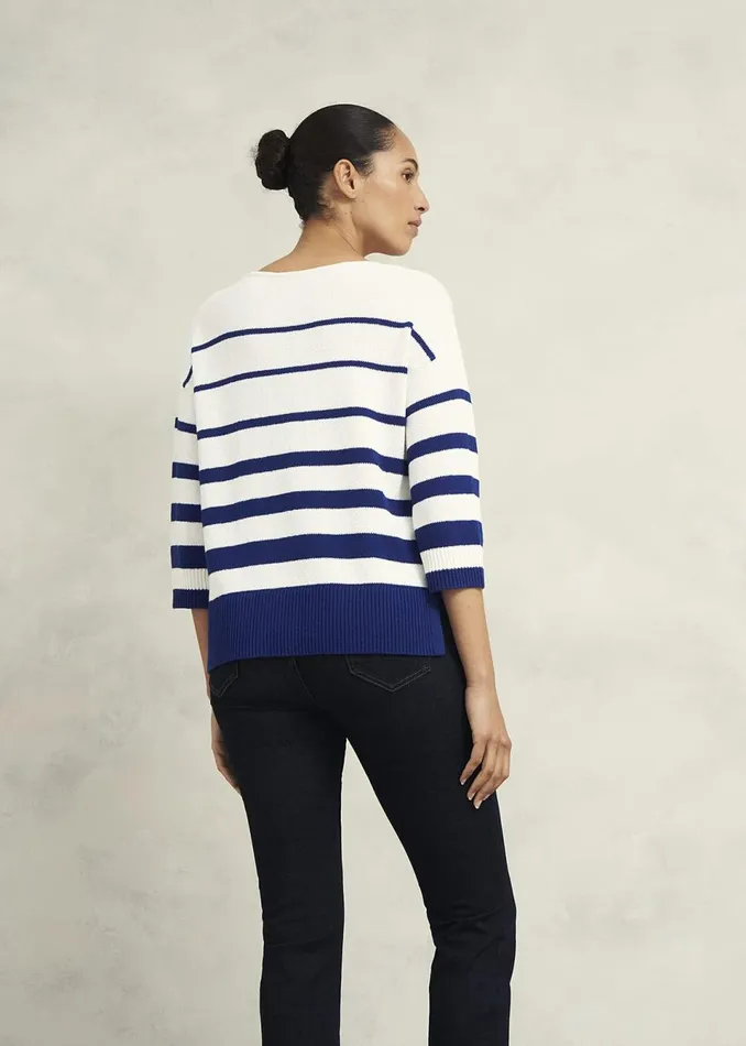 Women Jumpers and Cardigans Hobbs Elaine Stripe Cotton Blend Jumper Ivory Blue