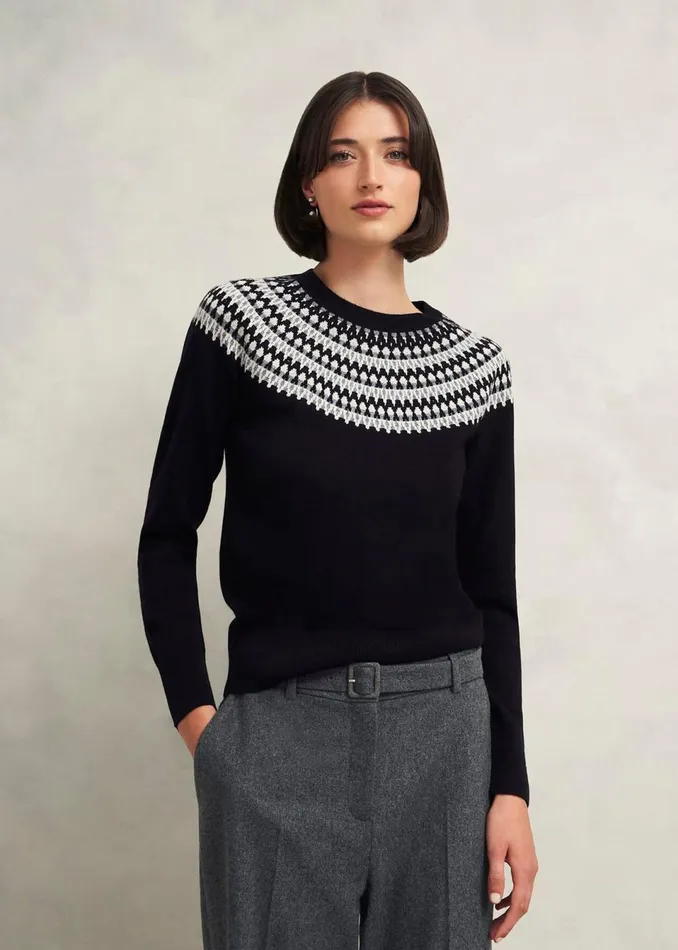 Women Jumpers and Cardigans Hobbs Greta Sparkle Fairisle Jumper Navy Multi