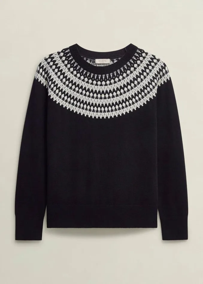 Women Jumpers and Cardigans Hobbs Greta Sparkle Fairisle Jumper Navy Multi