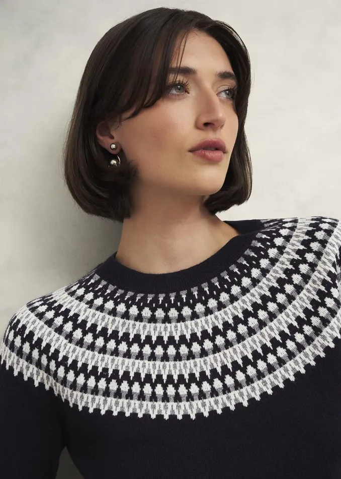 Women Jumpers and Cardigans Hobbs Greta Sparkle Fairisle Jumper Navy Multi