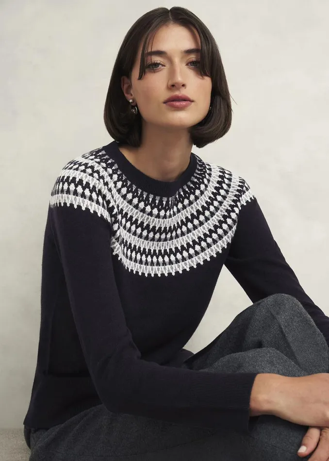 Women Jumpers and Cardigans Hobbs Greta Sparkle Fairisle Jumper Navy Multi