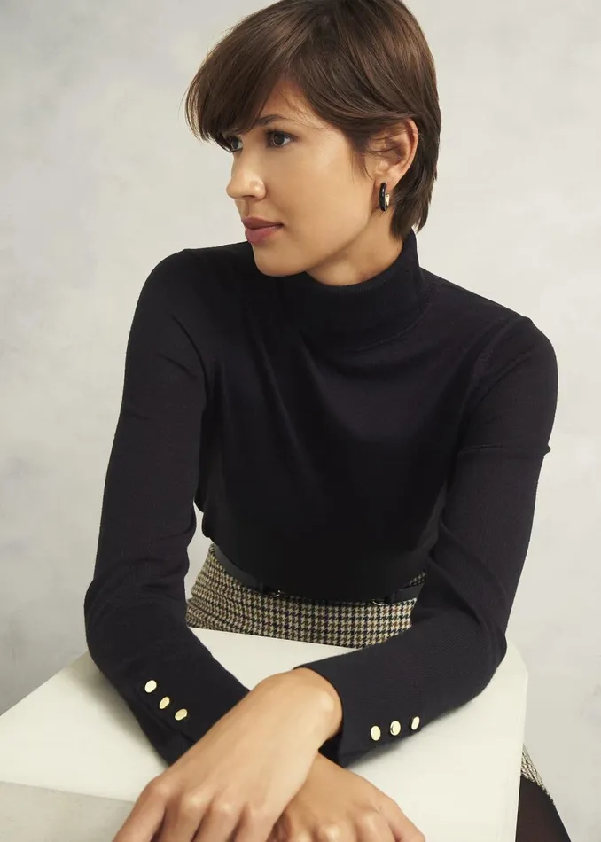 Women Jumpers and Cardigans Hobbs Lara Merino Wool Roll Neck Jumper Black