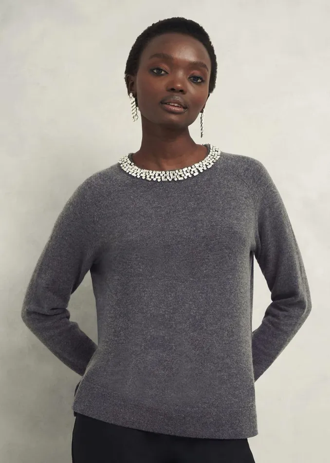 Women Jumpers and Cardigans Hobbs Sherry Jumper With Cashmere Charcoal Grey