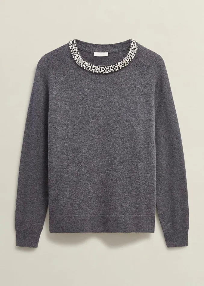 Women Jumpers and Cardigans Hobbs Sherry Jumper With Cashmere Charcoal Grey