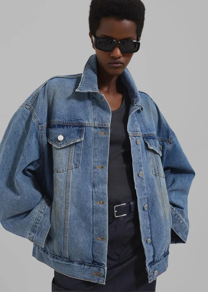 Women Katell Denim Jacket 8211 Worn Wash The Frankie Shop Outerwear