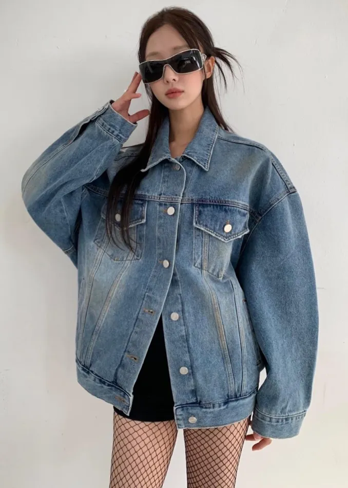 Women Katell Denim Jacket 8211 Worn Wash The Frankie Shop Outerwear