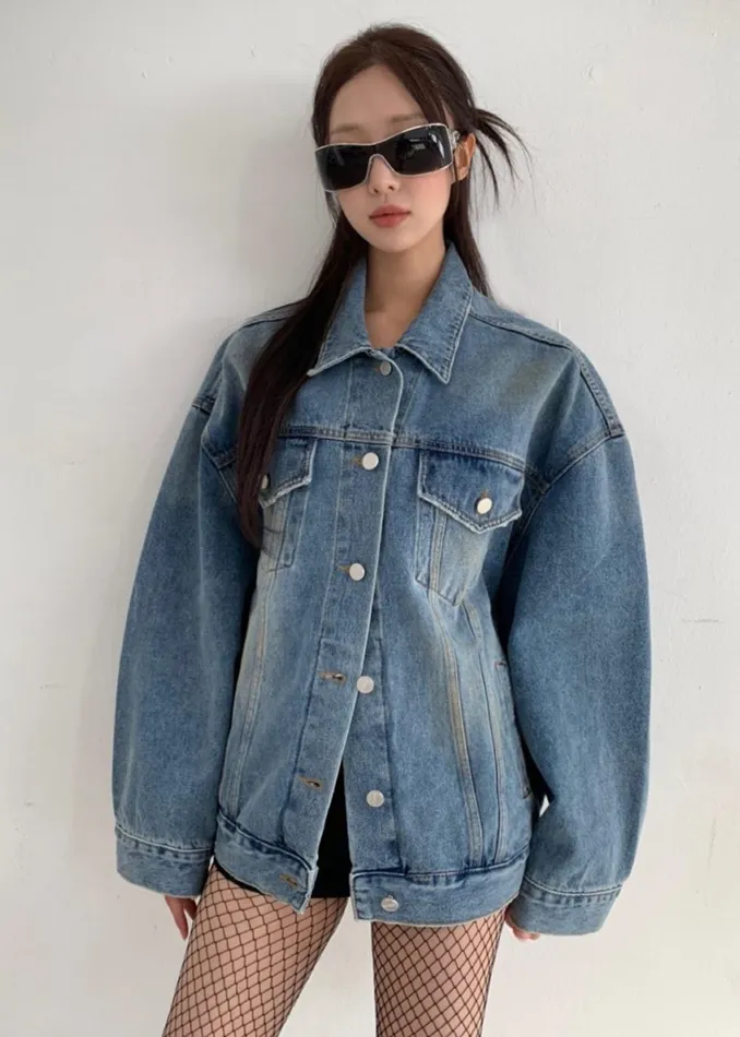 Women Katell Denim Jacket 8211 Worn Wash The Frankie Shop Outerwear