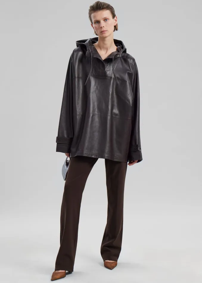 Women Kevin Leather Hooded Overshirt 8211 Brown The Frankie Shop Tops