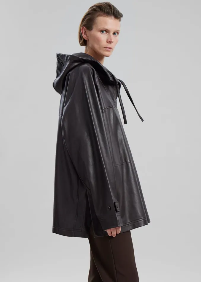 Women Kevin Leather Hooded Overshirt 8211 Brown The Frankie Shop Tops