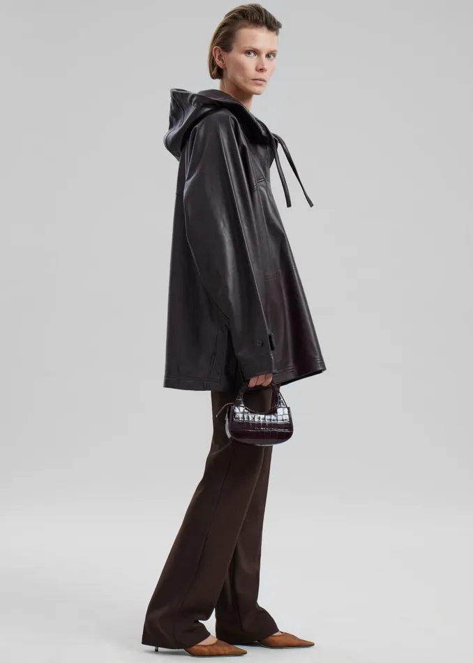 Women Kevin Leather Hooded Overshirt 8211 Brown The Frankie Shop Tops