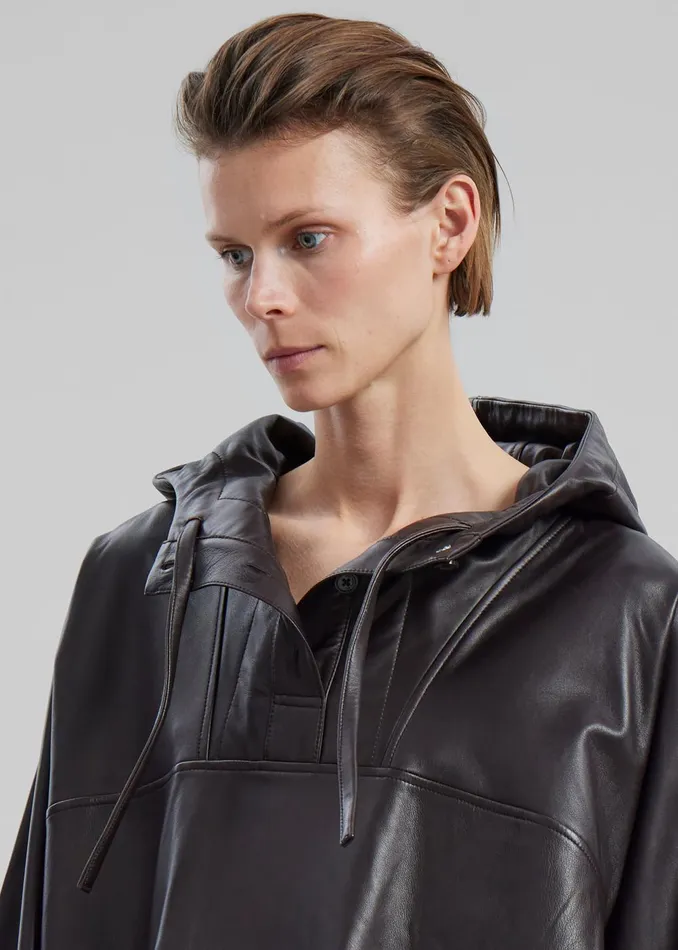 Women Kevin Leather Hooded Overshirt 8211 Brown The Frankie Shop Tops