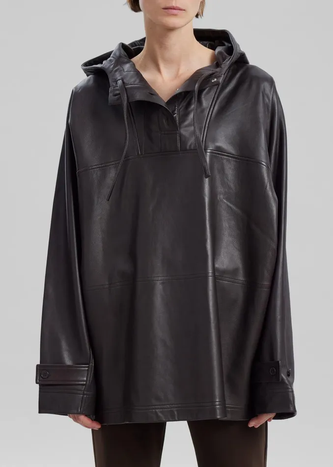 Women Kevin Leather Hooded Overshirt 8211 Brown The Frankie Shop Tops